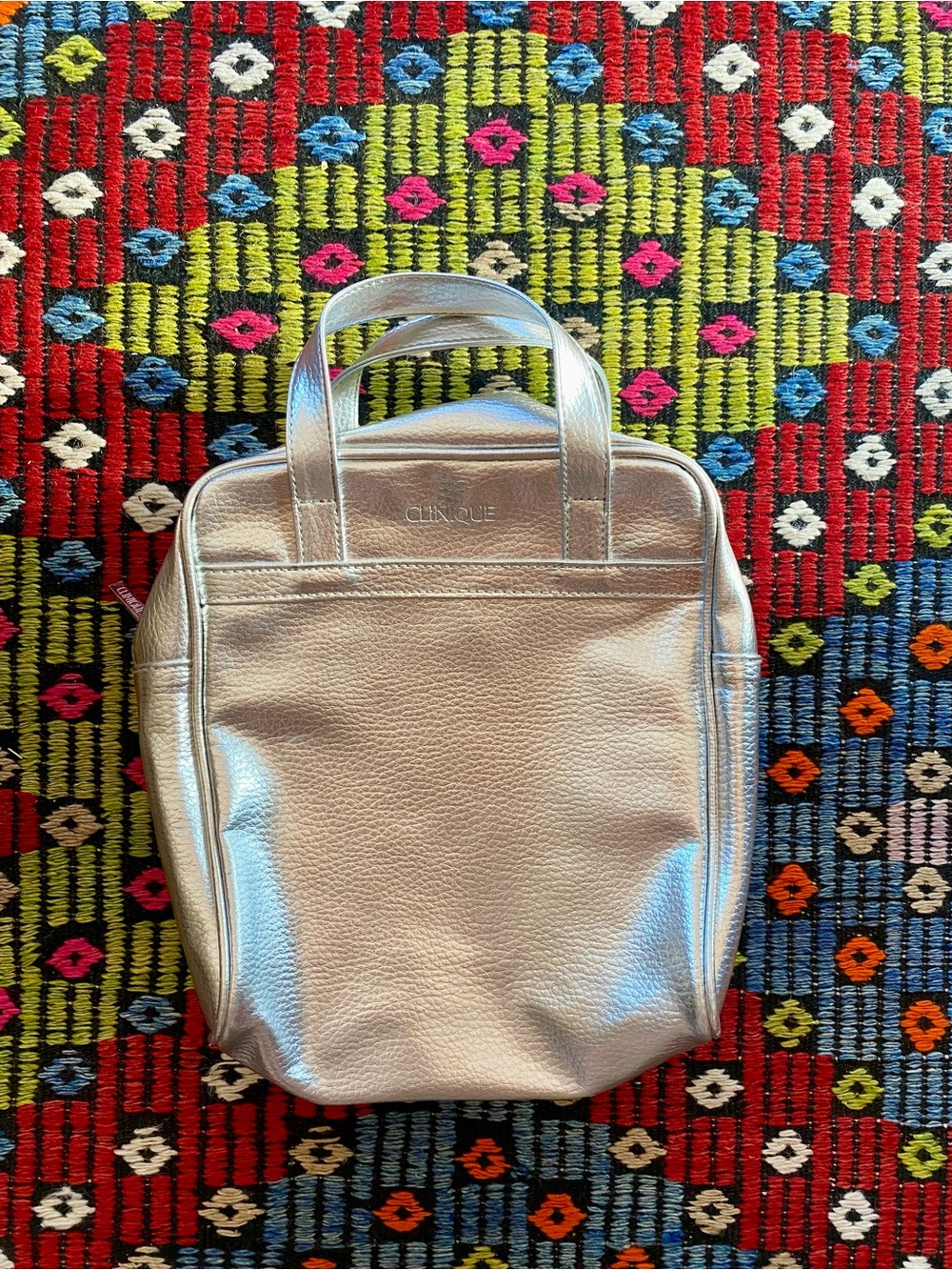 Clinique Silver Metallic Cosmetic Carry Tote